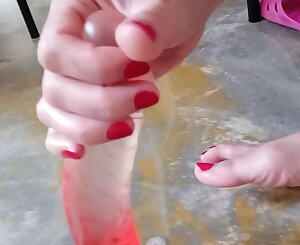 Domme Smooching Molten Faux-cock with feet!  Thrilled splendid Indian masturbates.