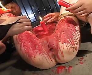 Sizzling paraffin wax torment for Chinese fuck-fest gimp